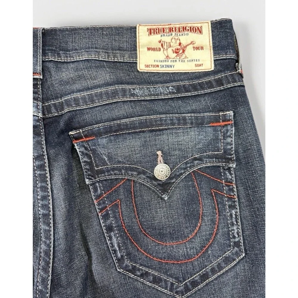 True Religion Men’s Skinny Flap Jeans 38 Natural SN Red Distressed